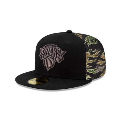 Black New York Knicks Hat - New Era NBA Camo Panel 59FIFTY Fitted Caps USA5649728